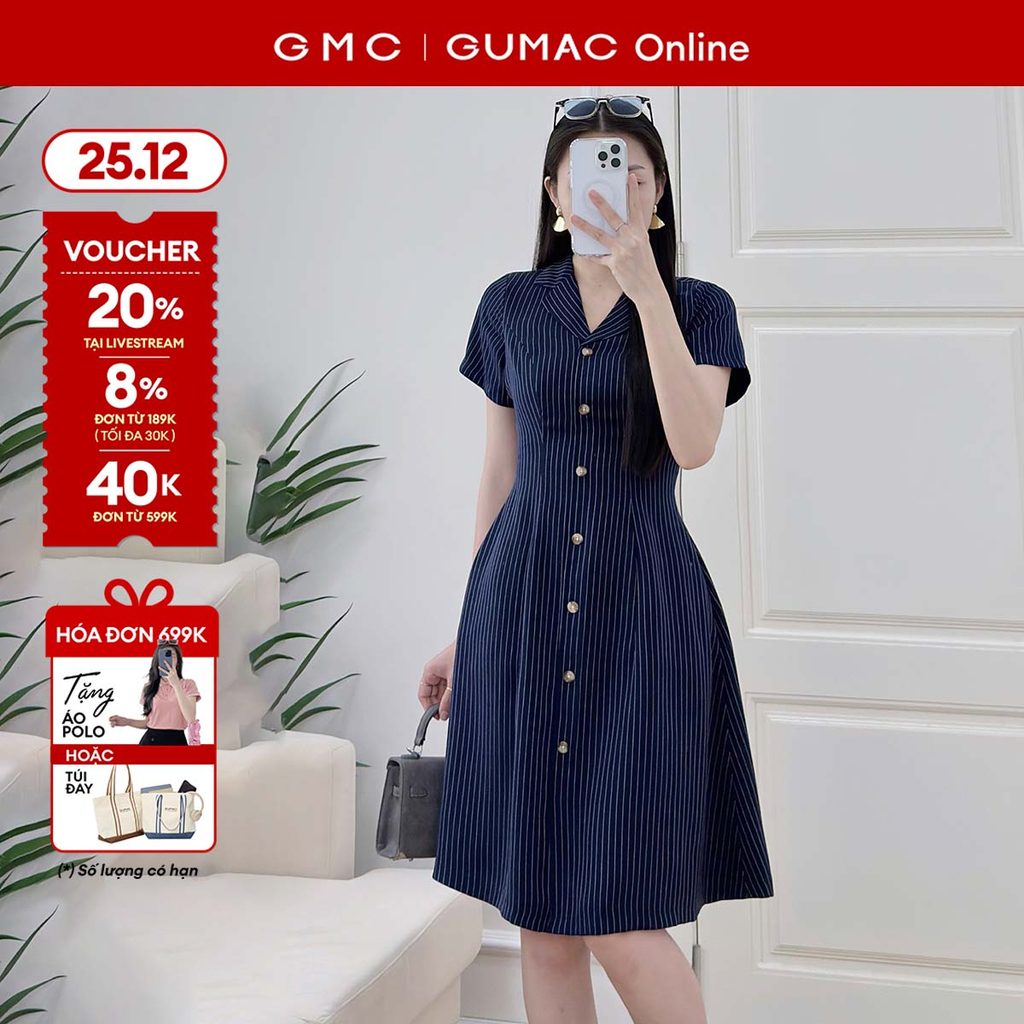 ชุดเดรสผู้หญิงทรงเอคอปกดันตันแขนสั้นและกระดุมแต่งเทียม GUMP LDF0615