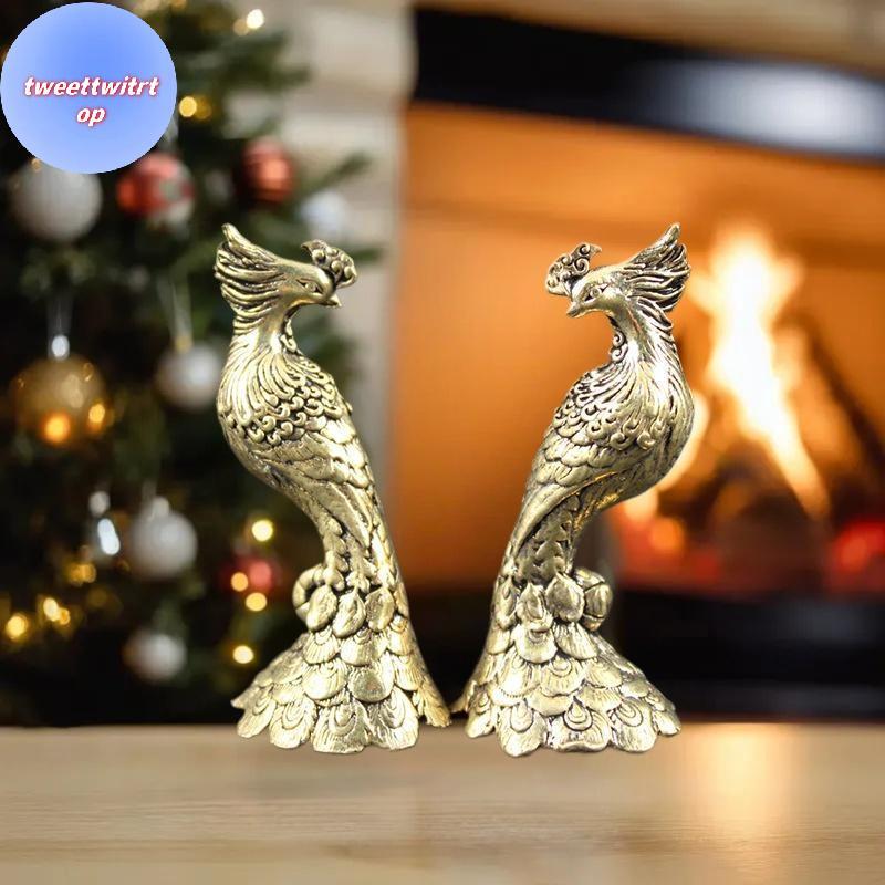 DOUSUN 1 ชิ้น Vintage สัตว์ Figurines ทองเหลืองโบราณนกยูงรูปปั้นขนาดเล็กเดสก์ท็อปเครื่องประดับ Miniatures ตกแต่งเครื่องใช้ในบ้าน TH