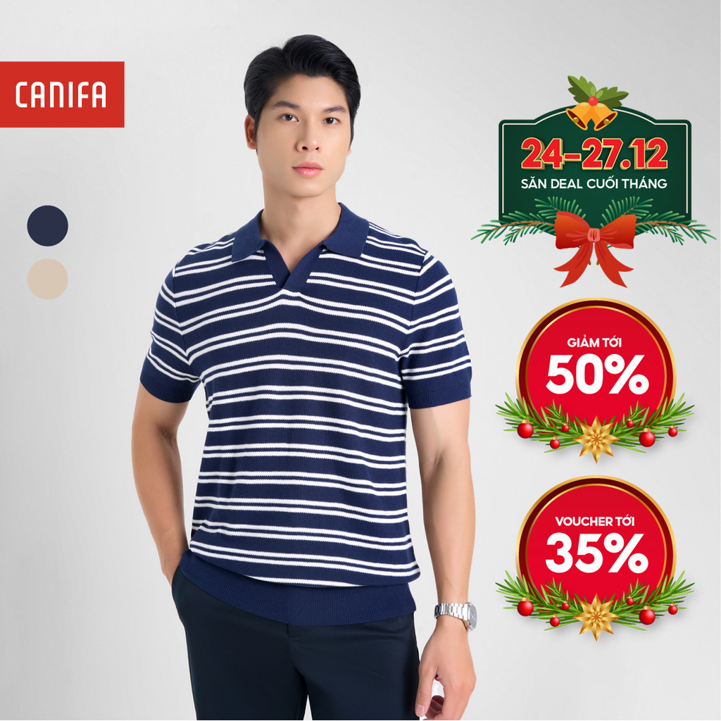 CANIFA เสื้อสเวตเตอร์โปโลผู้ชายแขนหลวม 8TE24W015