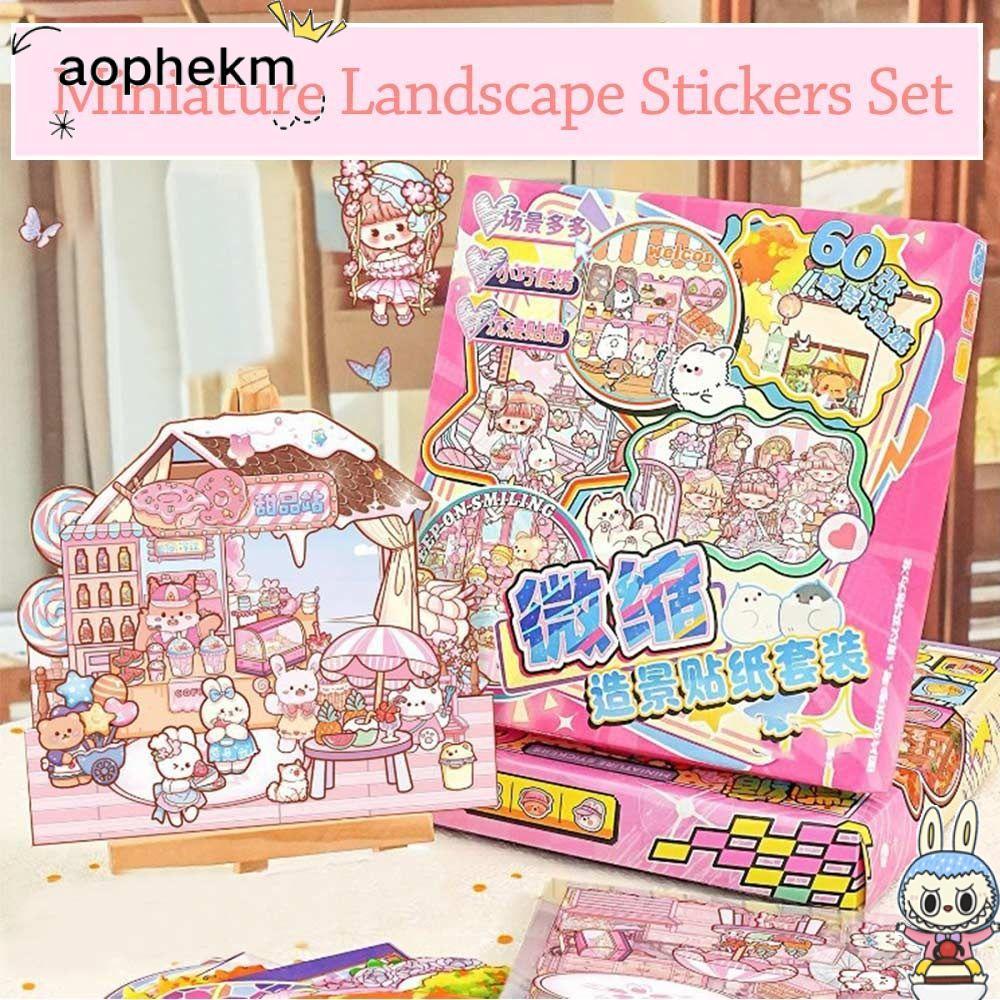AOPHEKM Visual Stacking Sticker, DIY PET Miniature Scene Sticker, Visual Stacking Cartoon Notebook S
