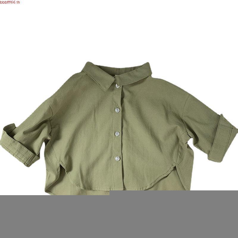 เสื้อเชิ้ต ผ้าฝ้าย และผ้าลินิน ทรงหลวม แฟชั่นฤดูใบไม้ผลิ และฤดูใบไม้ร่วง สไตล์เกาหลี สําหรับเด็กผู้ช
