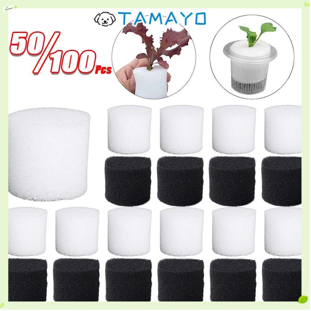 TAMAYO 50/100 ชิ้นฟองน้ํา Hydroponic, ฟองน้ําปลูก Soilless Hydroponic Nursery Sponge, รอบผักดอกไม้ถาดต้นกล้า
