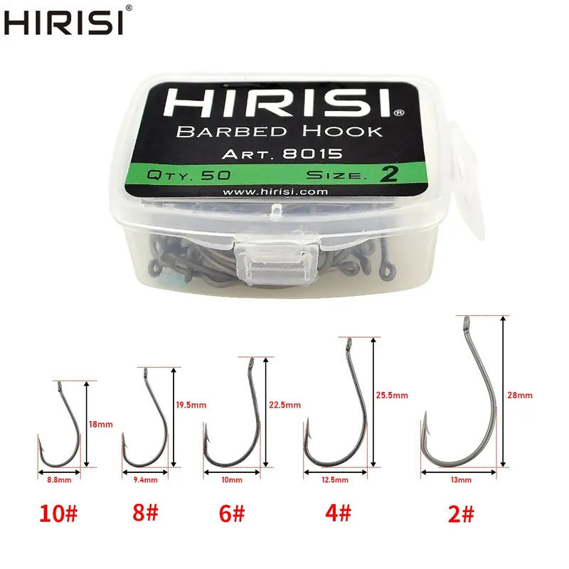 Hirisi 50 ชิ้นเคลือบเหล็กคาร์บอนสูง Barbed Hooks ปลาคาร์พตะขอตกปลา Pack Tackle อุปกรณ์เสริม 8015 KONW