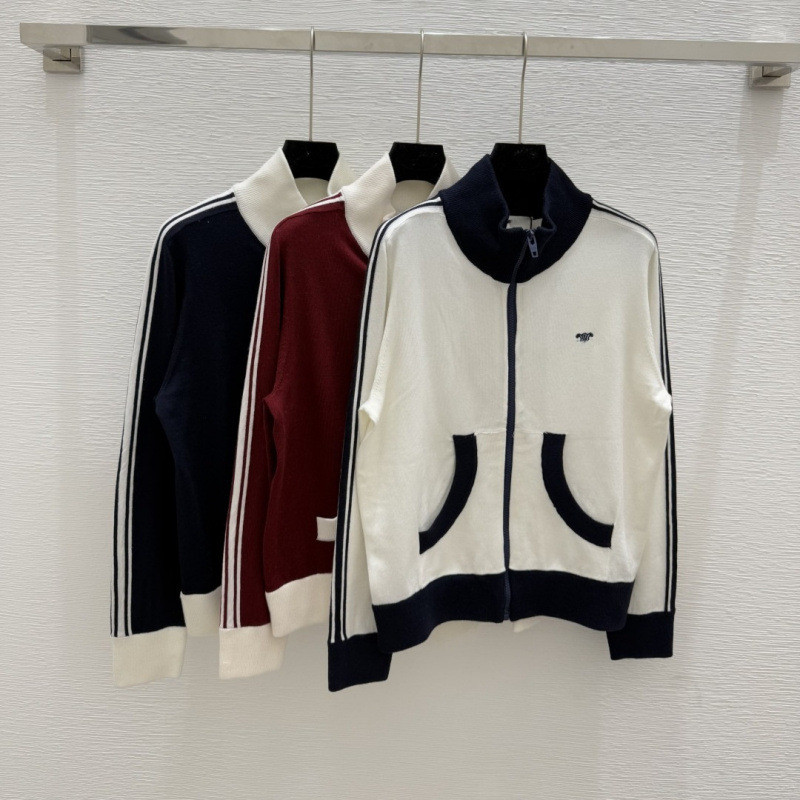 WM4B CE##E 25Early Autumn New Color Block High Neck Knitted Cardigan Women's Clothing