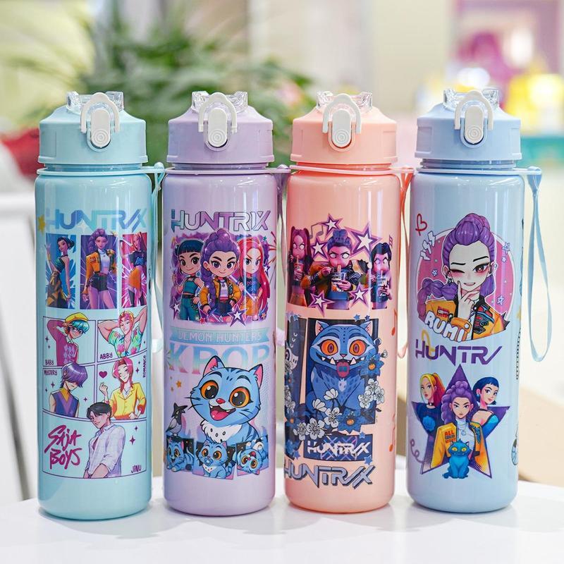 700ML Anime Demon Hunters Kpop Rumi Mira Zoeyplastic ถ้วยน้ําขนาดใหญ่ความจุแบบพกพาฟางถ้วยกีฬากลางแจ้งและฟิตเนสถ้วย