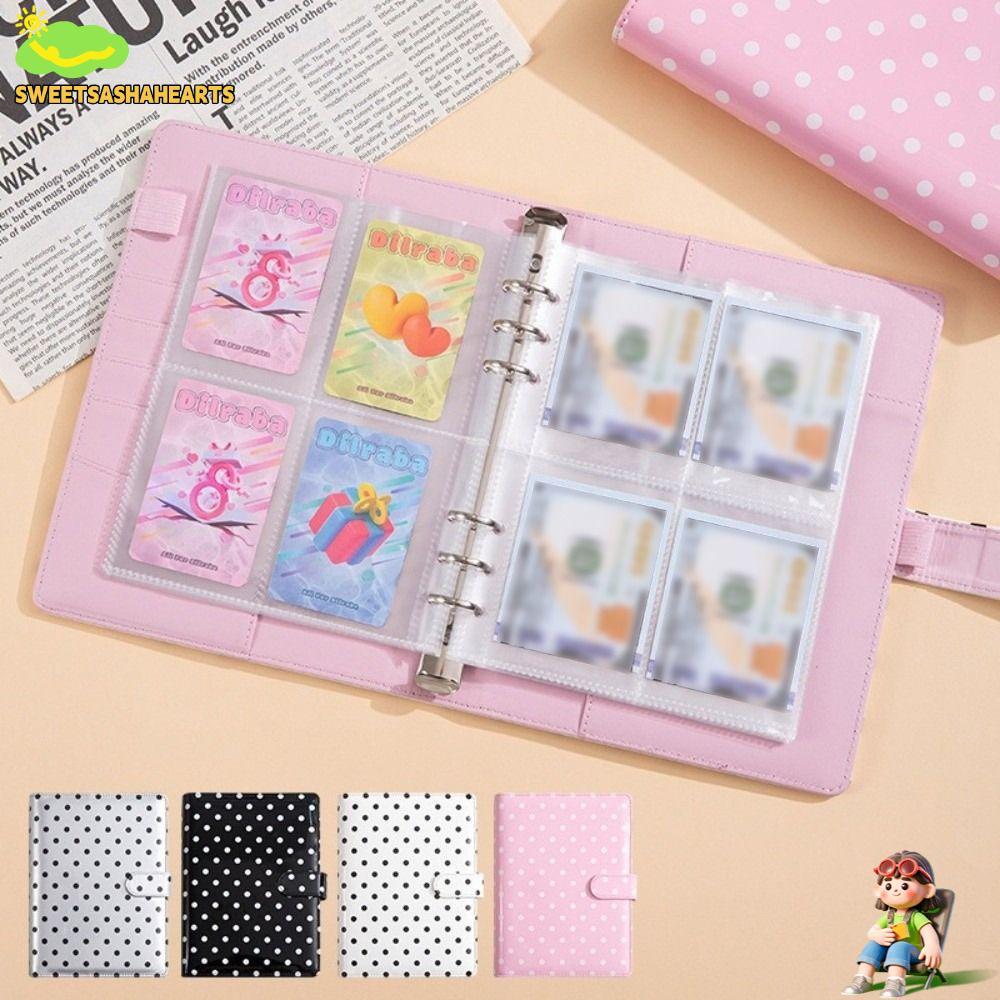 SWEETSASHA Card Collector Album, 6 แหวน A5 Photo Binder Book, แบบพกพา 4 กระเป๋าการ์ดหน้า PU หนัง Pol