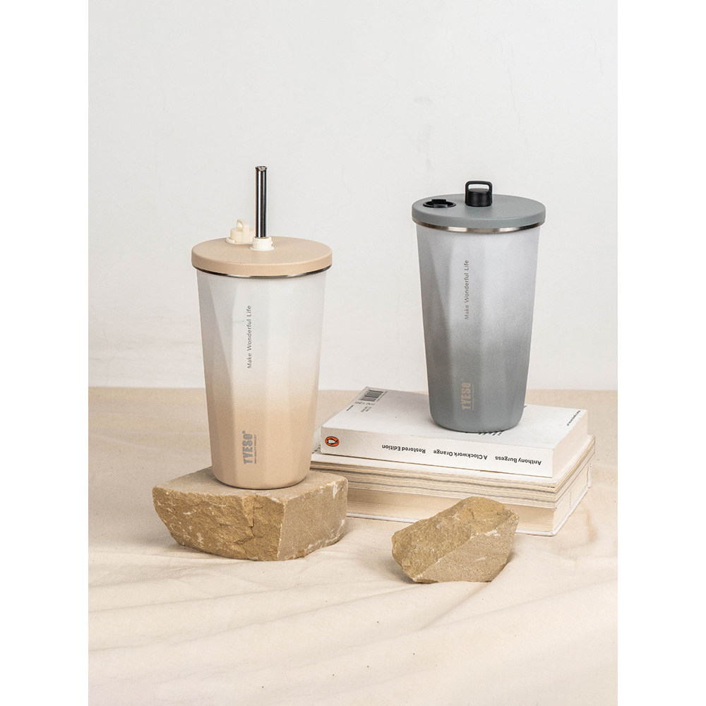 กระบอกน้ำเก็บความเย็น กระบอกน้ำ TYESO TYESO ถ้วยเก็บความร้อนฟางสแตนเลสสําหรับเด็กผู้หญิง