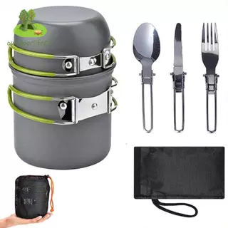 【Outdoorlife01.th】โอเดล กลางแจ้งหม้อบนโต๊ะอาหารชุดอลูมิเนียมอัลลอยด์ตั้งแคมป์ทําอาหารชุดพร้อมที่จับเดินทางช้อนส้อมเครื่องครัวสําหรับตั้งแคมป์1-2คน
