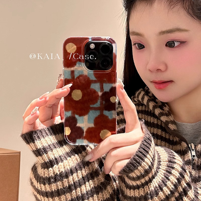 ใหม่สีแดงลายสก๊อตดอกไม้รูปแบบเลเซอร์ Glacier รูปแบบเคสโทรศัพท์ Anti-Fall เคสโทรศัพท์สําหรับ iPhone 16 Promax 15 Promax 11 12 13 Mini 14plus 11 Pro Max X XS XR XS Max 78 7Plus