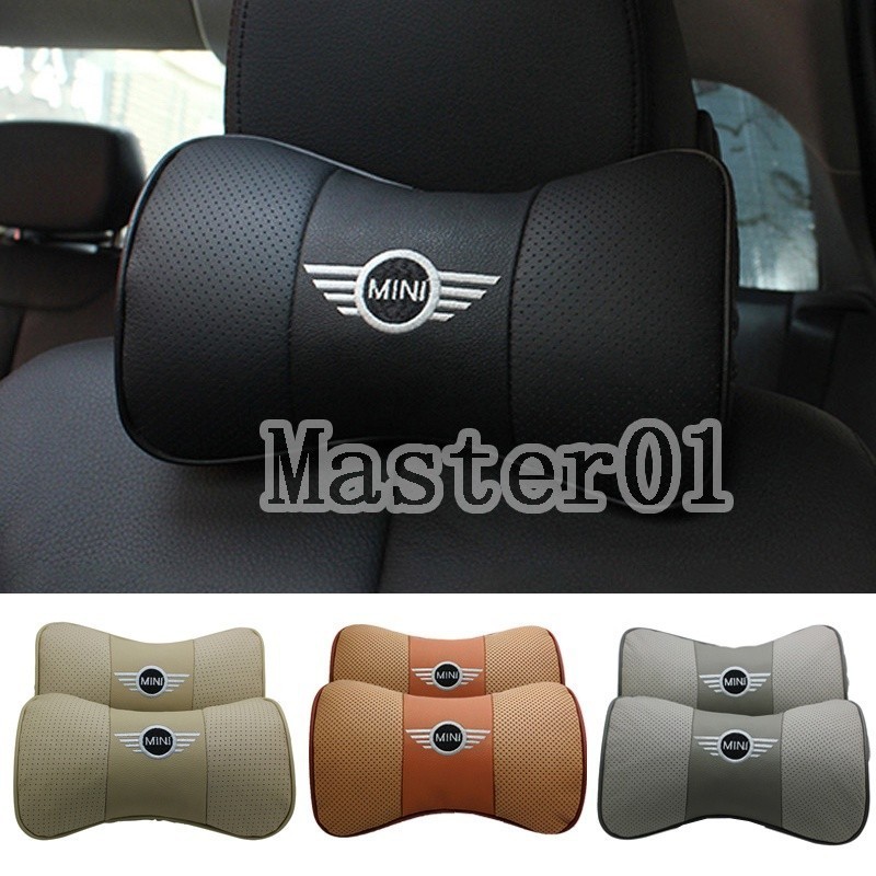 2 ชิ้น/เซ็ตหนังรถที่นั่ง Headrest คอป้องกัน Rest เบาะ Cozy หมอน Auto ตกแต่งภายในสําหรับ MINI Cooper 