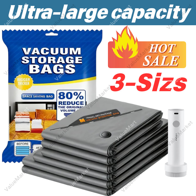 ถุงสูญญากาศความจุขนาดใหญ่พิเศษสําหรับเดินทางที่มีปั๊มไฟฟ้าแบบชาร์จไฟได้ถุงเก็บสูญญากาศปิดผนึกถุงประหยัดพื้นที่บีบอัดถุงบรรจุกระเป๋าเดินทางและกระ