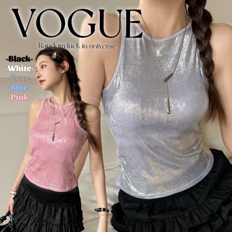 Vogue🌟พร้อมส่ง🌟 เสื้อกล้าม สีสดใสโฮโลแกรม เสริมฟองน่ำในตัว ยืดพอดีตัวใส่ง่าย (FY1685)