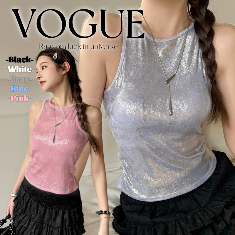 Vogue🌟พร้อมส่ง🌟 เสื้อกล้าม สีสดใสโฮโลแกรม เสริมฟองน่ำในตัว ยืดพอดีตัวใส่ง่าย (FY1685)