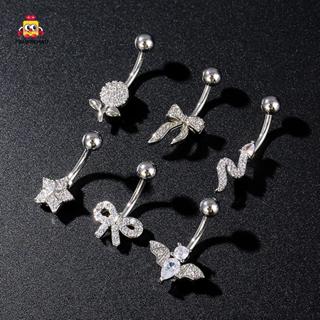 แหวนเจาะท้องสแตนเลสหัวใจ สำหรับผู้หญิง ส่องแสงเหมือนเพชร Zir…