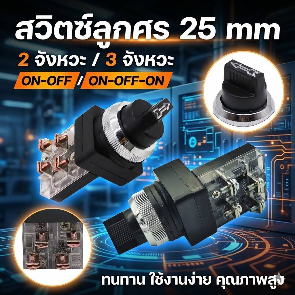 สวิทซ์ลูกศร 2 จังหวะ 3 จังหวะ SS 22 SS25 ซีเล็คเตอร์ Selector switch งานตู้คอนโทรล ตู้ปั้มน้ำ