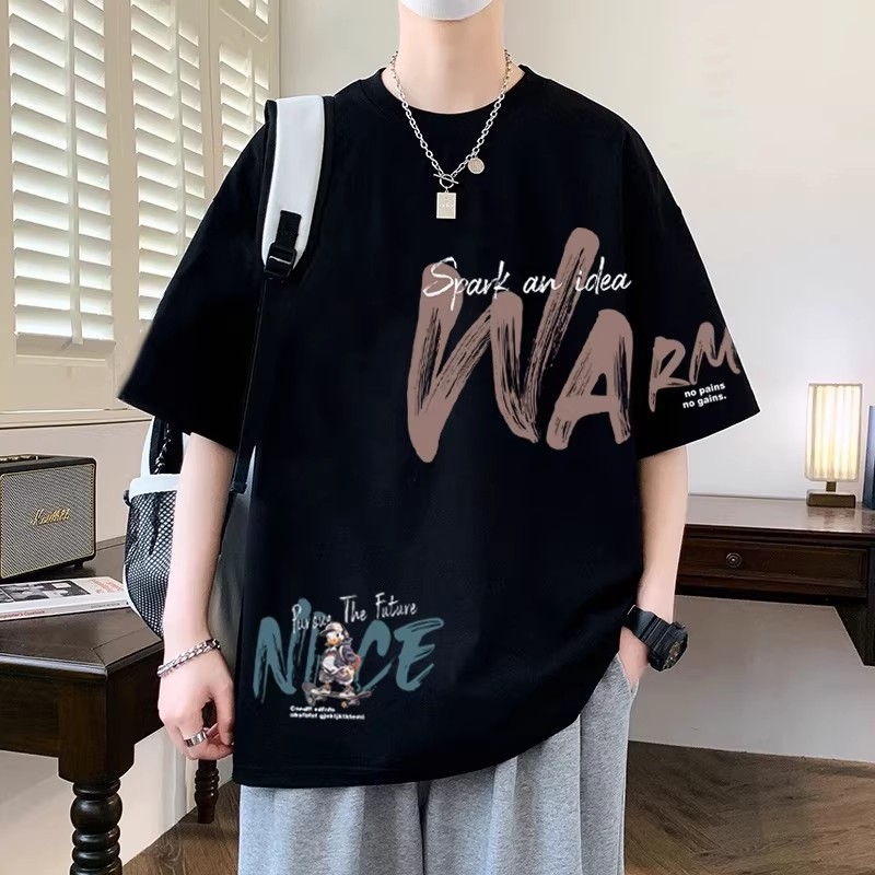 Basi💥เสื้อแฟชั่น เสื้อยืด oversize ผ้าฝ้าย100% แนวสตรีท ไม่ต้องรีดผ้า สวมใส่สบาย ผ้านิ่ม  ลาย  "WARM NICE"