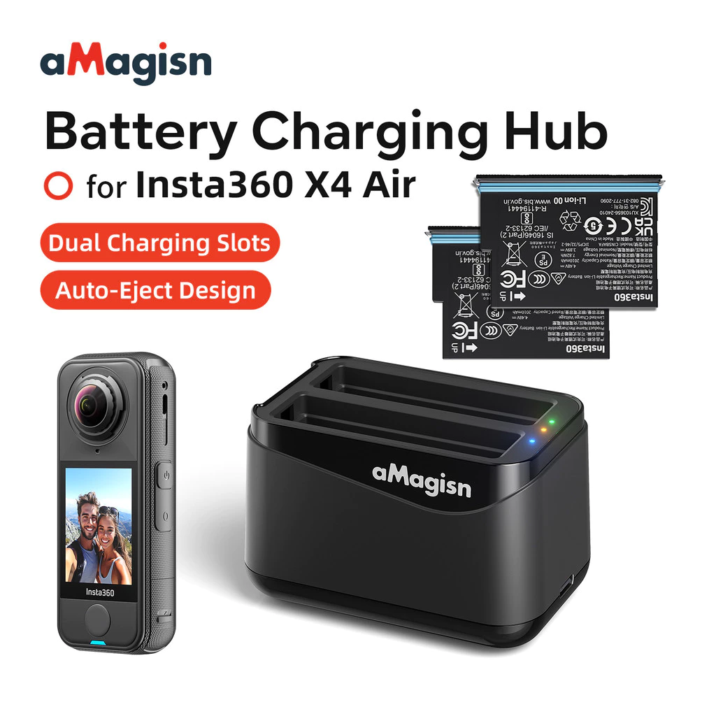 AMagisn Fast Charging Dock สําหรับ Insta360 X4 Air Battery, X4 Air Battery Storage อุปกรณ์เสริมกล้อง