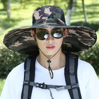 หมวกกันแดดผู้ชาย หมวกกลางแจ้ง ปีกกว้าง 15CM กันแดด กัน UV หมวกตกปลา เดินป่า หน้าร้อน