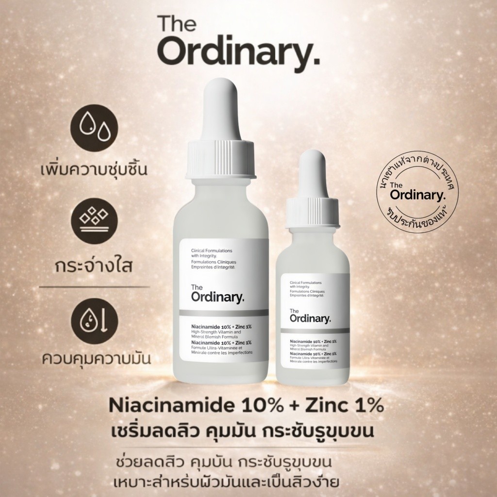 The Ordinary Niacinamide 10% + Zinc 1% 30/60ml เซรั่มลดสิว คุมมัน กระชับรูขุมขน ผิวเรียบเนียน กระจ่างใส