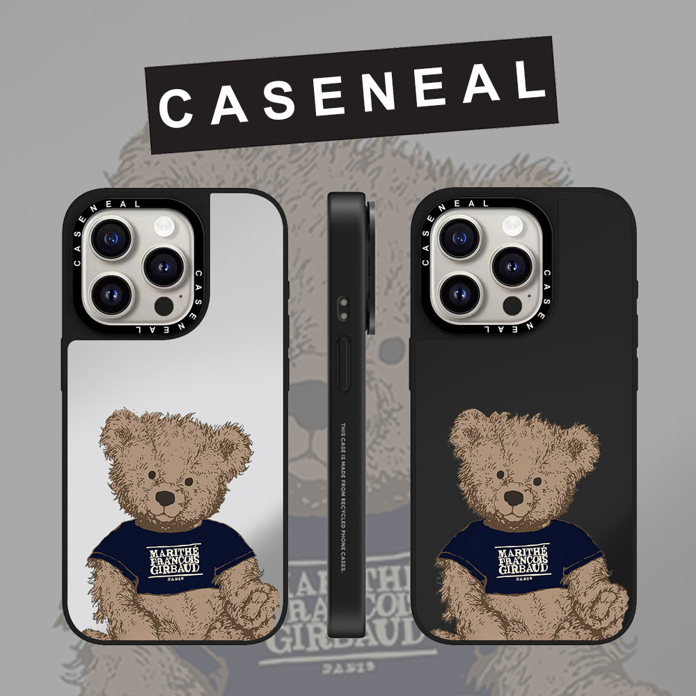 CASENEAL ตุ๊กตาคาวบอยหมีกระจกหน้าอะคริลิคใสเคสโทรศัพท์สําหรับ iPhone 17 Pro Max 16 ProMax 15Pro 14 Plus 13 12 โทรศัพท์กันกระแทกขอบนุ่มฮาร์ดป้องกันกรณี