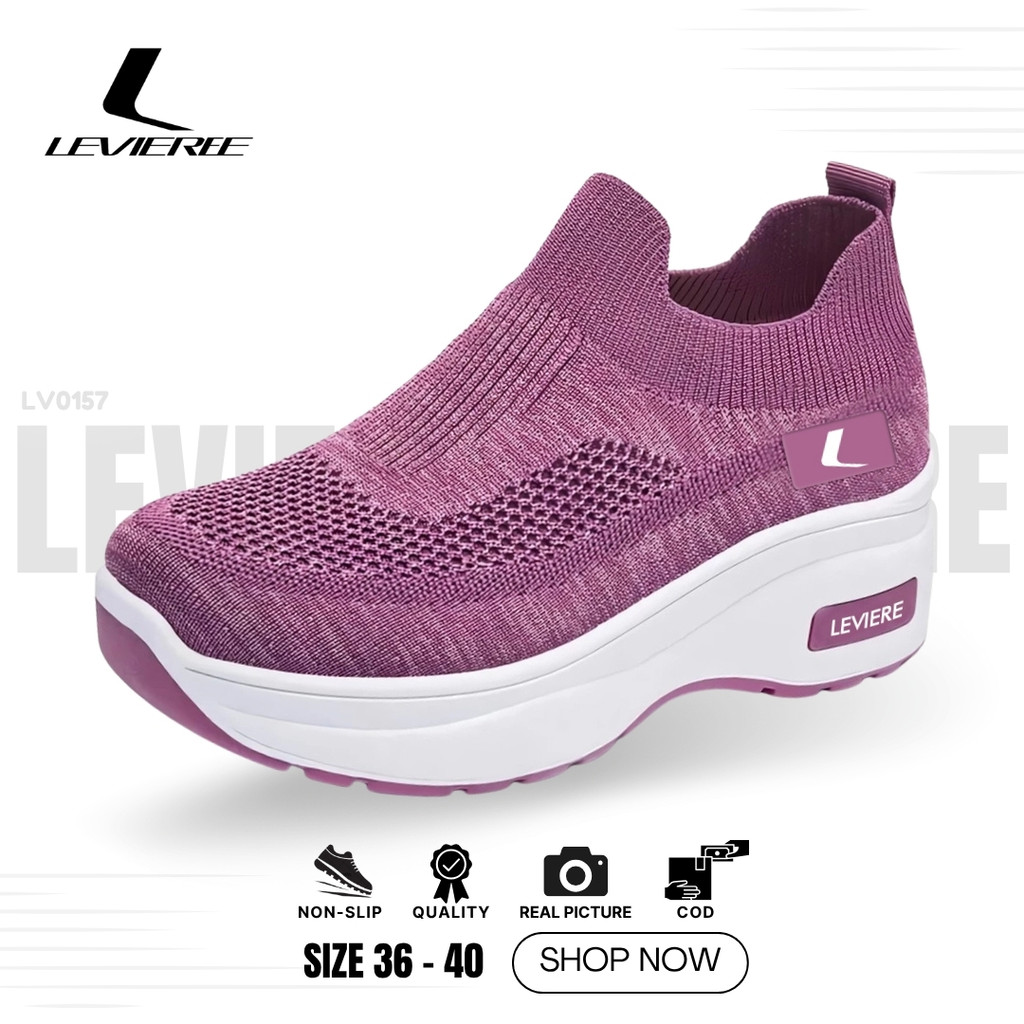 LVR Hyeri LV0157 รองเท้าผ้าใบส้นเตารีดผู้หญิง Levieree Motif ไม่มีกล่อง