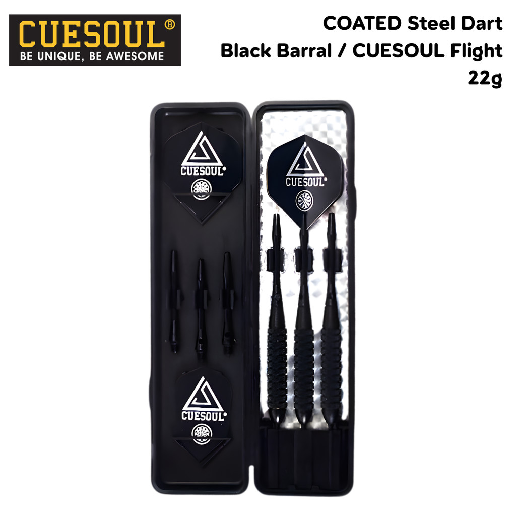 ลูกดอกปาเป้า Cuesoul Coated Black Barral / Cuesoul Flight Steel Darts 22g
