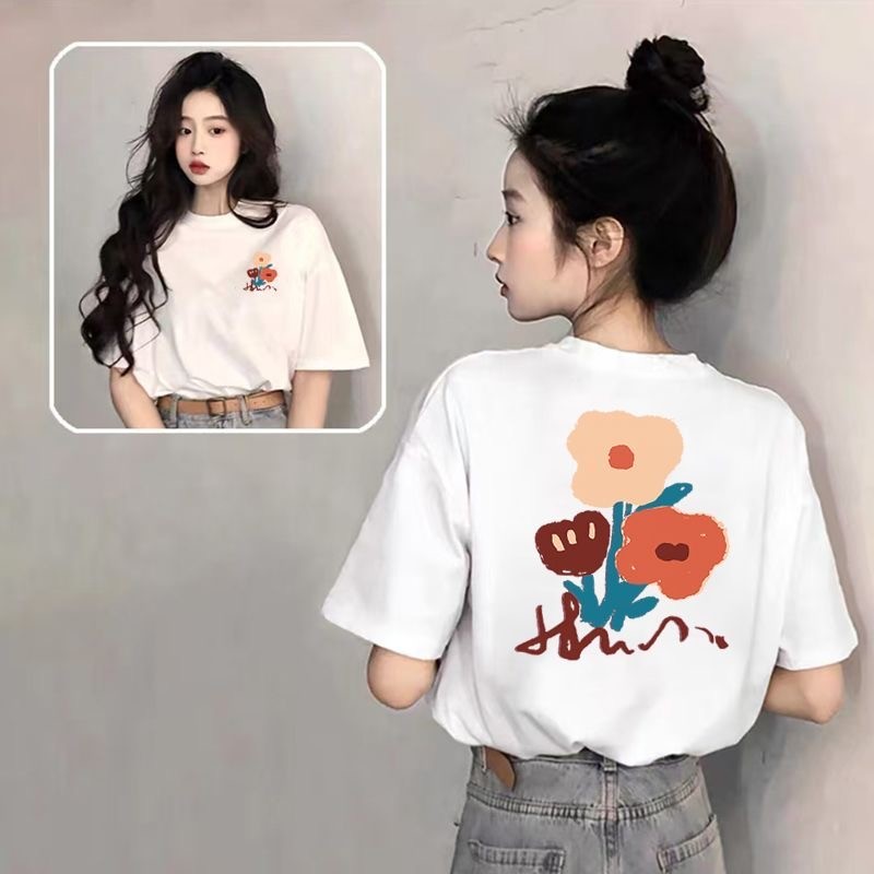 COD สีขาวขนาดใหญ่แขนสั้นเสื้อยืดผู้หญิงฤดูร้อนหลวมผ้าฝ้าย Casual Slimmer ดู ins สไตล์ All-Match ราคา ถูกที่สุด ดีลบีเคเค แกลเลอรีภาพที่ 7