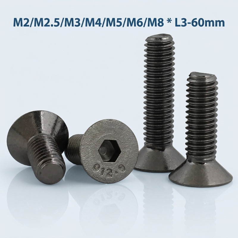 น็อต สกรู หัวจม เตเปอร์ เหล็กแข็ง 10.9 เกลียวมิล หยาบ M2/M2.5/M3/M4/M5/M6/M8 * L3-60mm / Flat Head Hex Socket Machine Screw Grade 10.9 YEDA
