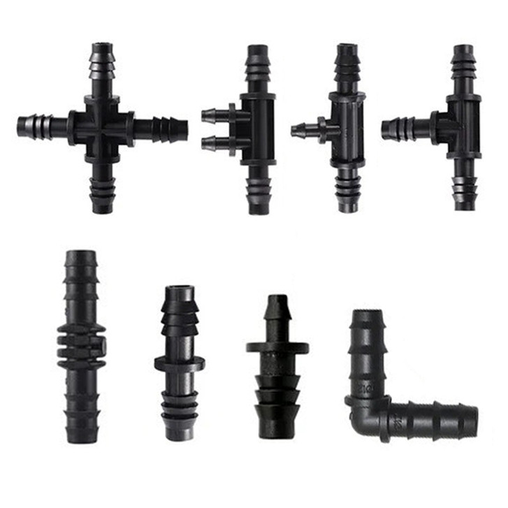 8/11 มม.Barb Connectors ข้อศอกตรง Tee 4-Way End Plug ท่อ Joint เรือนกระจกหยดชลประทานรดน้ํา 1 ชิ้น
