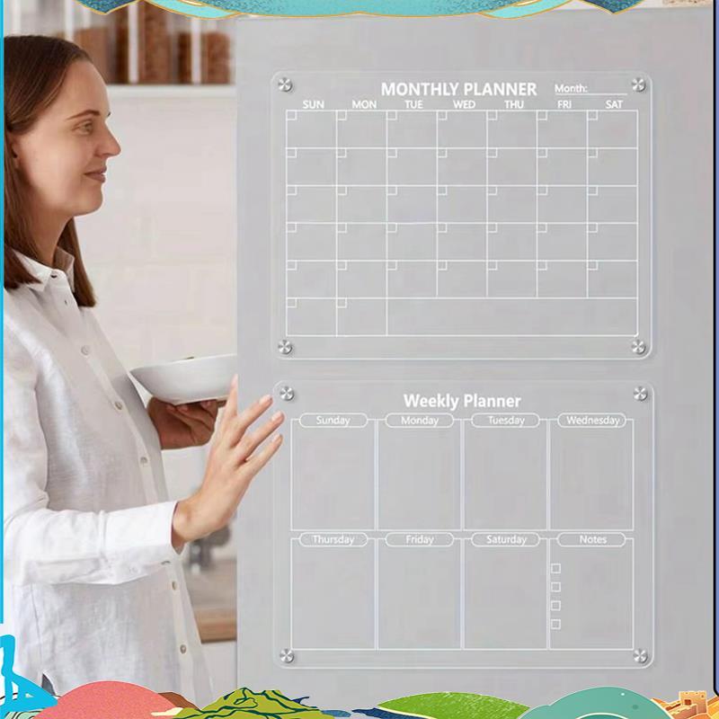 Magnetic Acrylic Calendar Board Markers & Magnetic Pen Holder สําหรับตู้เย็นตู้เย็นตู้เย็นรายเดือนแห