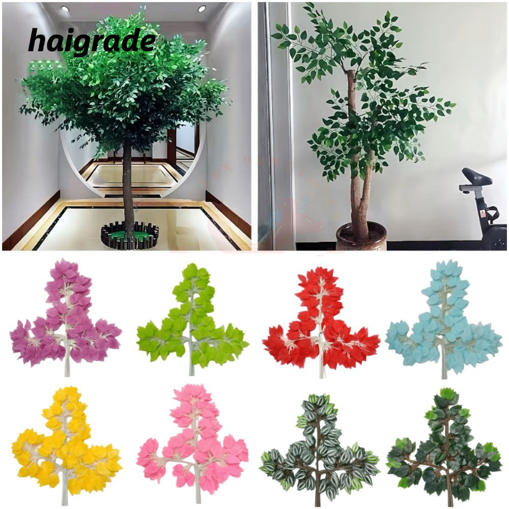 HAIGRADE 12PCS จําลองสาขา Ficus, ใบผ้าไหมที่สมจริงประดิษฐ์ Banyan ใบ, Creative หลากสีปลอม Banyan Tre