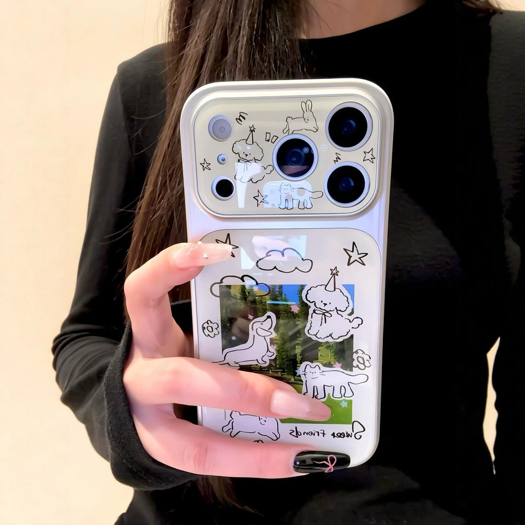 Huiwanju Forest แมวและสุนัขเหมาะสําหรับ iPhone17promax เคสโทรศัพท์มือถือ iP16pro หน้าต่างขนาดใหญ่ 15/14Pro/1317Air/16plus เคสป้องกัน