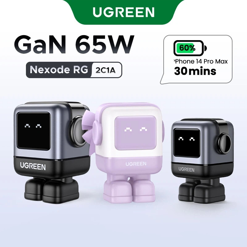 UGREEN RoboGaN 65W GaN Charger Robot Design PD Fast Charger PPS PD3.0 สําหรับแล็ปท็อป IPhone Xiaomi