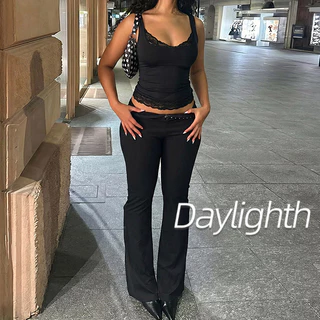 เสื้อกั๊กแฟชั่นสั้นแต่งลูกไม้ เสื้อครอปเซ็กซี่ อเนกประสงค์ สีพื้น สำหรับผู้หญิง DL