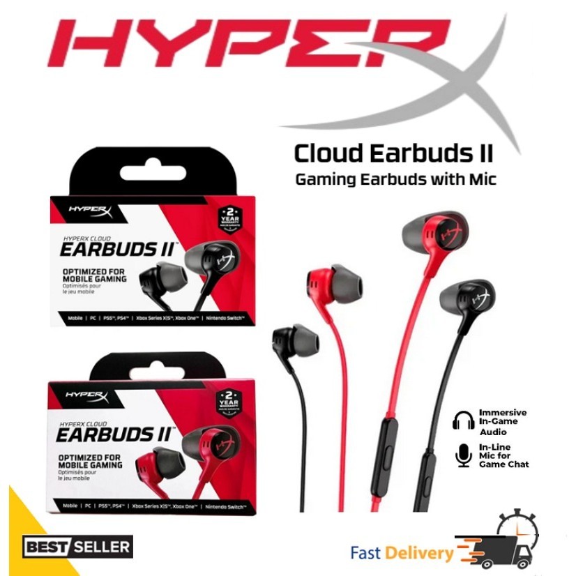 หูฟังเกมมิ่ง HyperX Cloud Earbuds II พร้อมไมโครโฟนในตัว (สําหรับพีซี, มือถือ, Nintendo Switch,PS4,PS