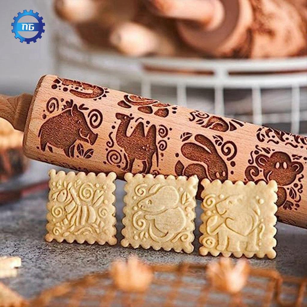 [quietnight.ph] 1 ชิ้นสัตว์พิมพ์นูน Rolling Pin คุกกี้ Rolling Pin, เช่นแสดงลูกกลิ้งพื้นผิวไม้ขนาดให