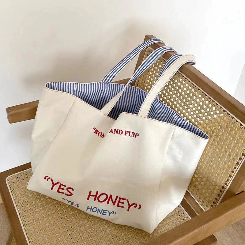 【Zenpy】 กระเป๋าสะพายข้างผ้าแคนวาส ใช้ได้ 2 ด้าน สไตล์เกาหลี, จุเยอะ สีสันสดใส, เหมาะสำหรับนักเรียนและคุณผู้หญิง, P035