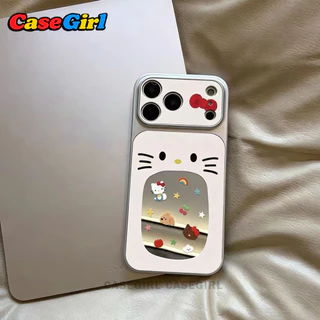 เคสโทรศัพท์ iPhone 17 13 15 11 14 12 Pro Max 16 15 Plus XR XS Max Hello Kitty สไตล์อินส์หรู กระจกเงิน กันกระแทก