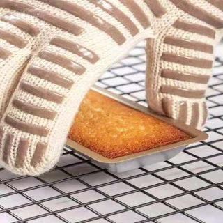 2PCS ถุงมือทนความร้อนสูง260° ถุงมือกันความร้อน ถุงมือเคลือบซิลิโคน ถุงมืออบขนม ถุงมือไมโครเวฟอุปกรณ์ครัว หนาแล เกรดครัว