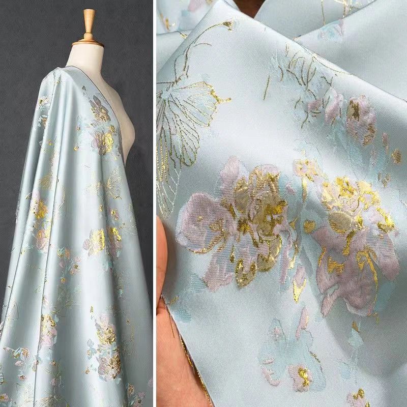 ผ้า Jacquard หรูหรา ขนาด 50x50 ซม., สำหรับทำชองซาม กางเกงและกระเป๋า ประดับด้วยผีเสื้อทองคำ