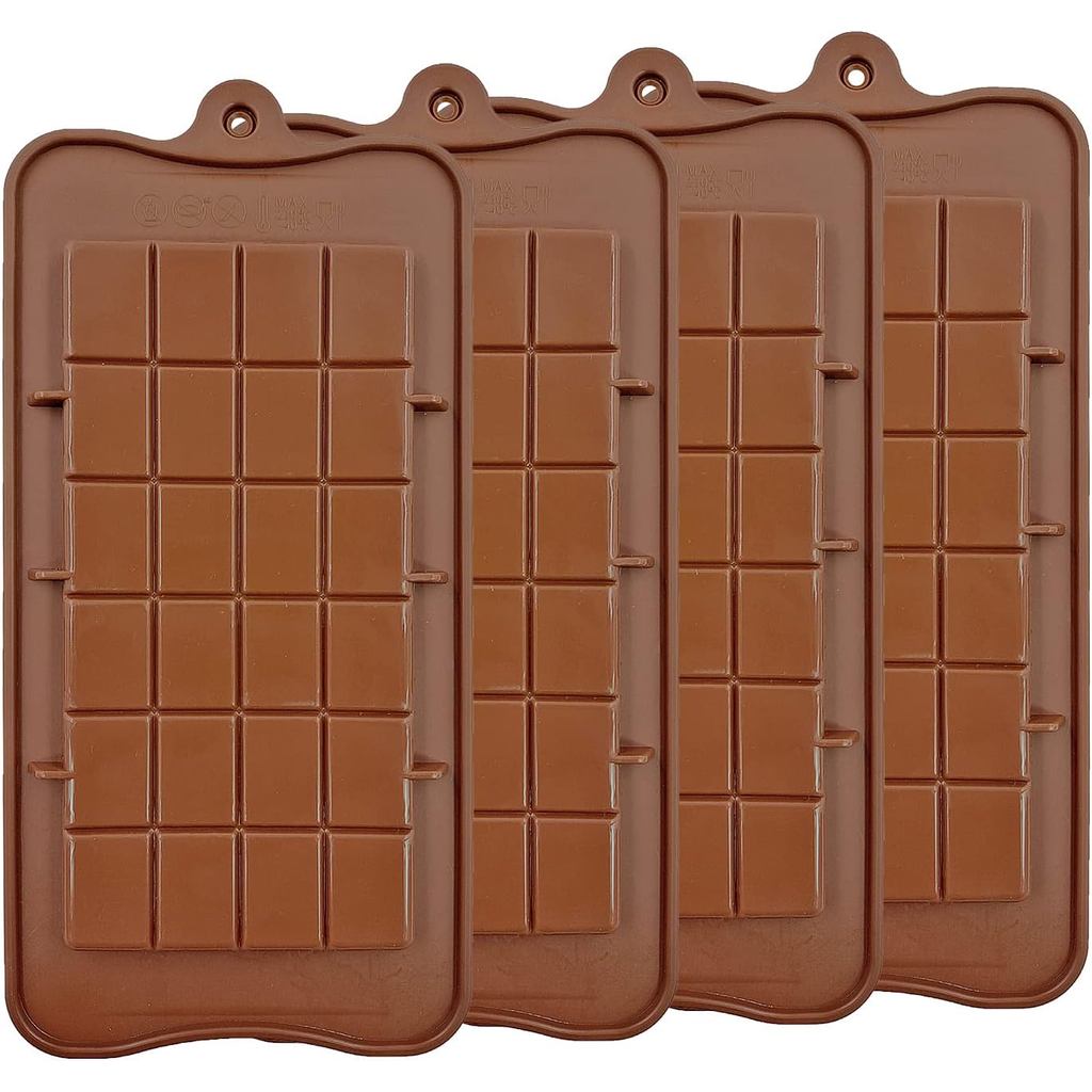 Silicone Break-Apart Chocolate แม่พิมพ์โปรตีนไม่ติดและบาร์เกรดอาหาร (ชุดแม่พิมพ์ช็อกโกแลตบาร์ 4 ชิ้น