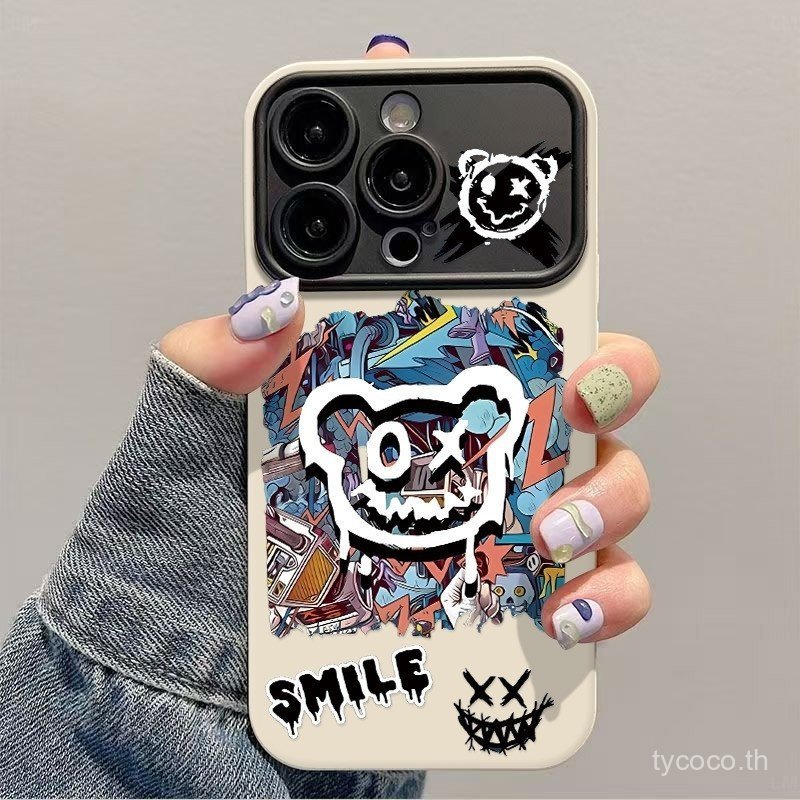 เลนส์ภาพอัพเกรดเคสโทรศัพท์ Graffiti Grimace เหมาะสําหรับ iPhone 17promax 17 16 15 promax 14promax 14 13 12 11 pro max 12pro 13promax กันกระแทกยืดหยุ่นกรณี