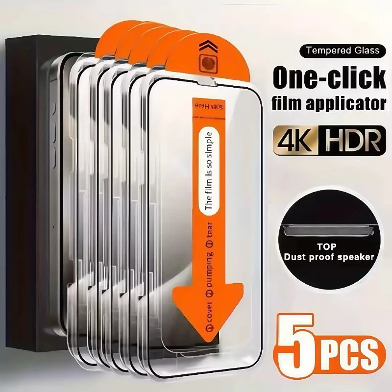 1-5 ชิ้นปราศจากฝุ่น HD กระจกนิรภัยป้องกันหน้าจอสําหรับ iPhone 11 12 13 14 15 16 17 Pro Max Plus XS MAX XR