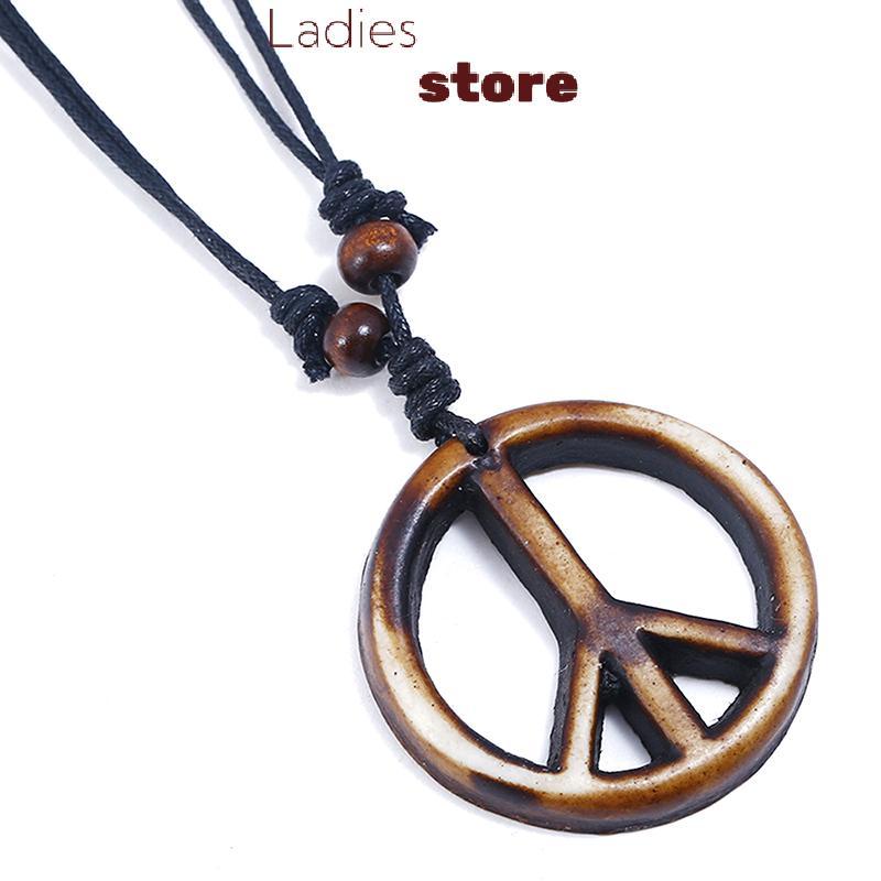 จี้สร้อยคอมือข้าง Retro handmade สัญลักษณ์ Pace ยาว เชือกเครื่องประดับชาติพันธุ์ร้อน