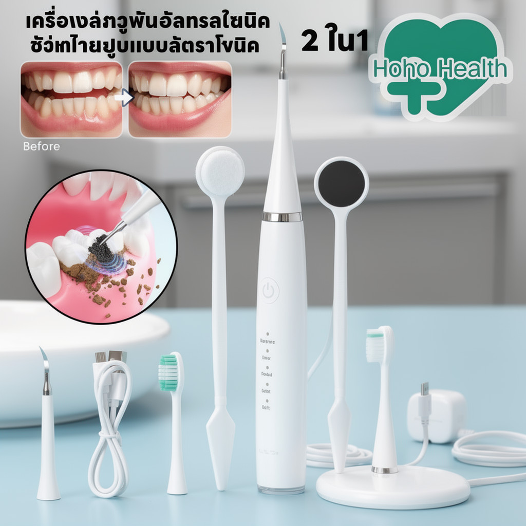เครื่องขูดหินปูนไฟฟ้า แปรงสีฟันอัลตราโซนิค ทำความสะอาดฟัน ชาร์จUSB กันน้ำ 5โหมด