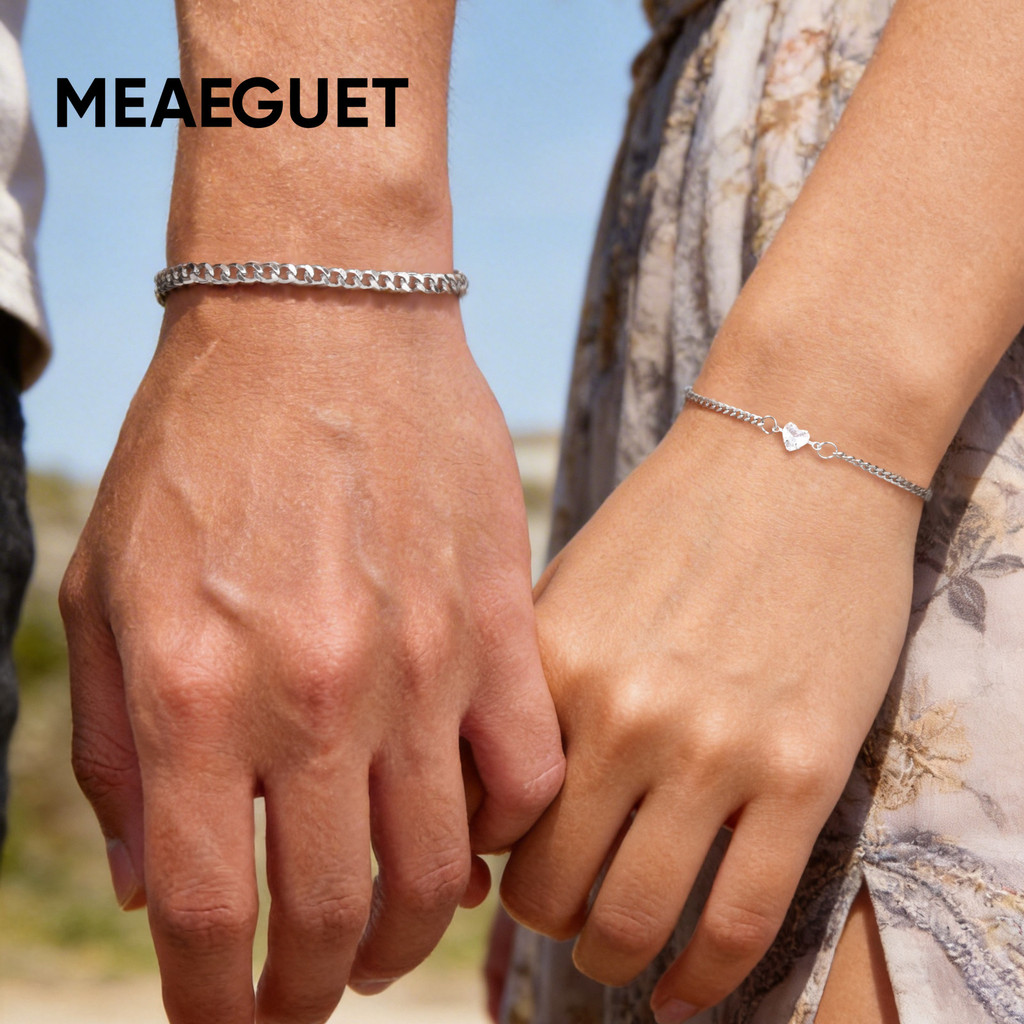 MG Heart Zirconia สร้อยข้อมือคู่ 2 ชิ้นชุดสแตนเลสทน Tarnish Eternal Love Minimalist ทุกวันสําหรับเขาของเธอ