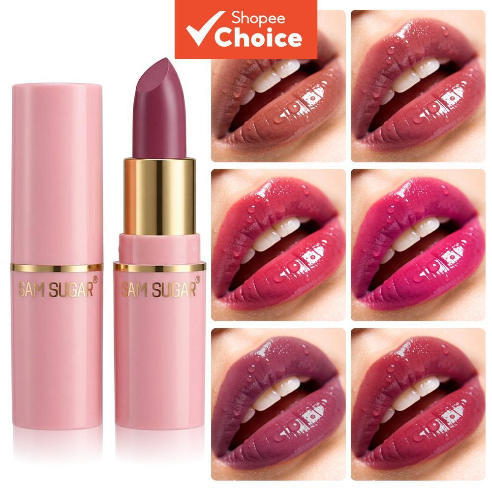 SAM SUGAR ลิปสติกกลิตเตอร์ 6 สี: Pink Gold Tube Hydrating Long-Lasting Gloss