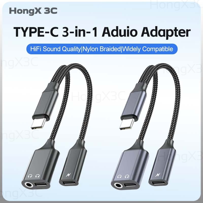 USB-C อะแดปเตอร์เสียง 3-in-1 ประเภท C ถึง Type C/3.5 มม.AUX แจ็คชุดหูฟังสายแปลง 60W Fast Charging Cable สําหรับโทรศัพท์/หูฟัง