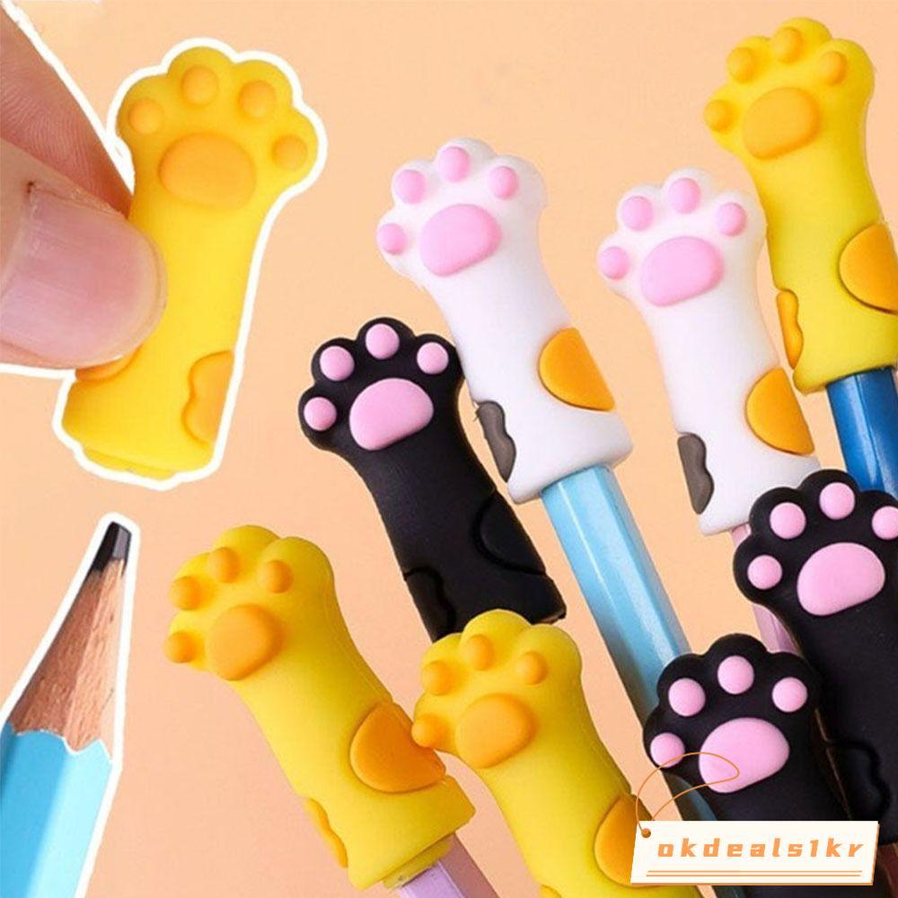 IOKDEALS1 หมวกดินสอกรงเล็บแมว, ฝาครอบป้องกันดินสอนุ่มน่ารัก, อุปกรณ์การเรียน, ตัวขยายดินสอซิลิกาเจล