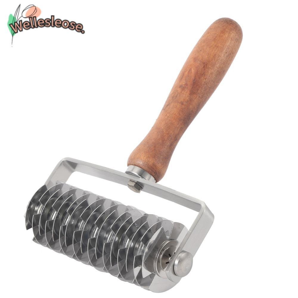 WELLE Lattice Pastry Cutter, สแตนเลสไม้ Handle Pastry Lattice Roller Cutter, หนา Non-stick Time-Save